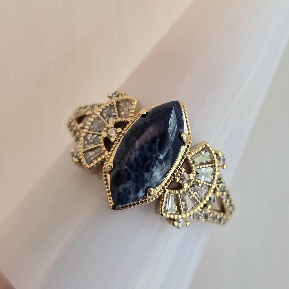 Bomb Party RG55582 Size 10 Ring - Marquise Mademoiselle Lapis Magnesite Gold NEW